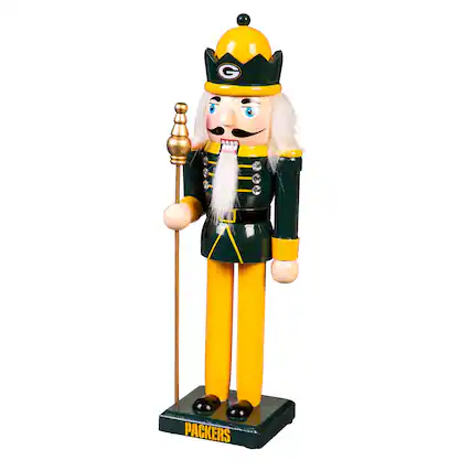 Front. Evergreen Enterprises - Green Bay Packers 12" Wooden Nutcracker Statue - Multicolor.
