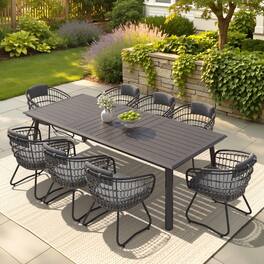 Crestlive Products - 7/9/11pc Water Proof All-Aluminum Patio Dining Set Rectangle Table Wicker Chairs with Cushion - Gray-9PC