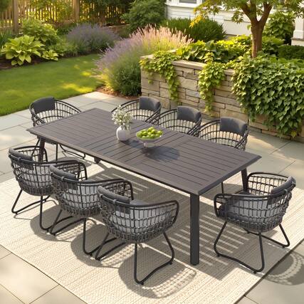 Front. Crestlive Products - Crestlive Products 7/9/11pc Water Proof All-Aluminum Patio Dining Set Rectangle Table Wicker Chairs with Cushion - Gray-9PC.