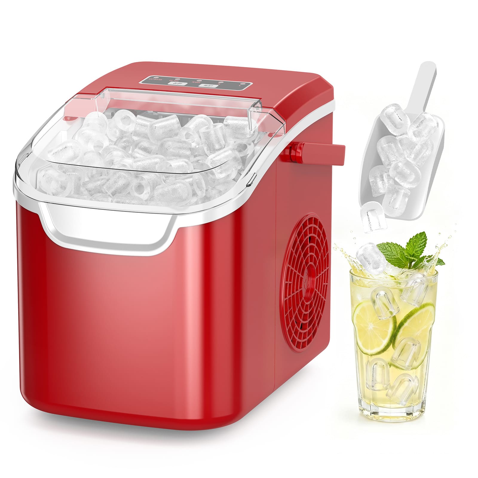 Electactic - Portable 12hq Countertop Bullet Ice Maker 26lbs/24h with Fastest 6‑Min Ice - Red