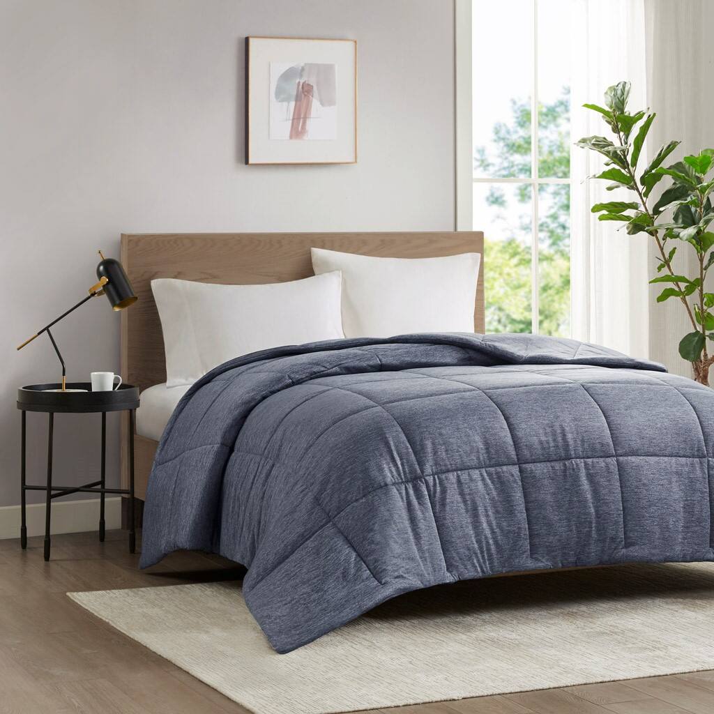 Alt View 4. Gracie Mills - Gracie Mills Heathered Jersey Knit Down Alternative Comforter - Navy.