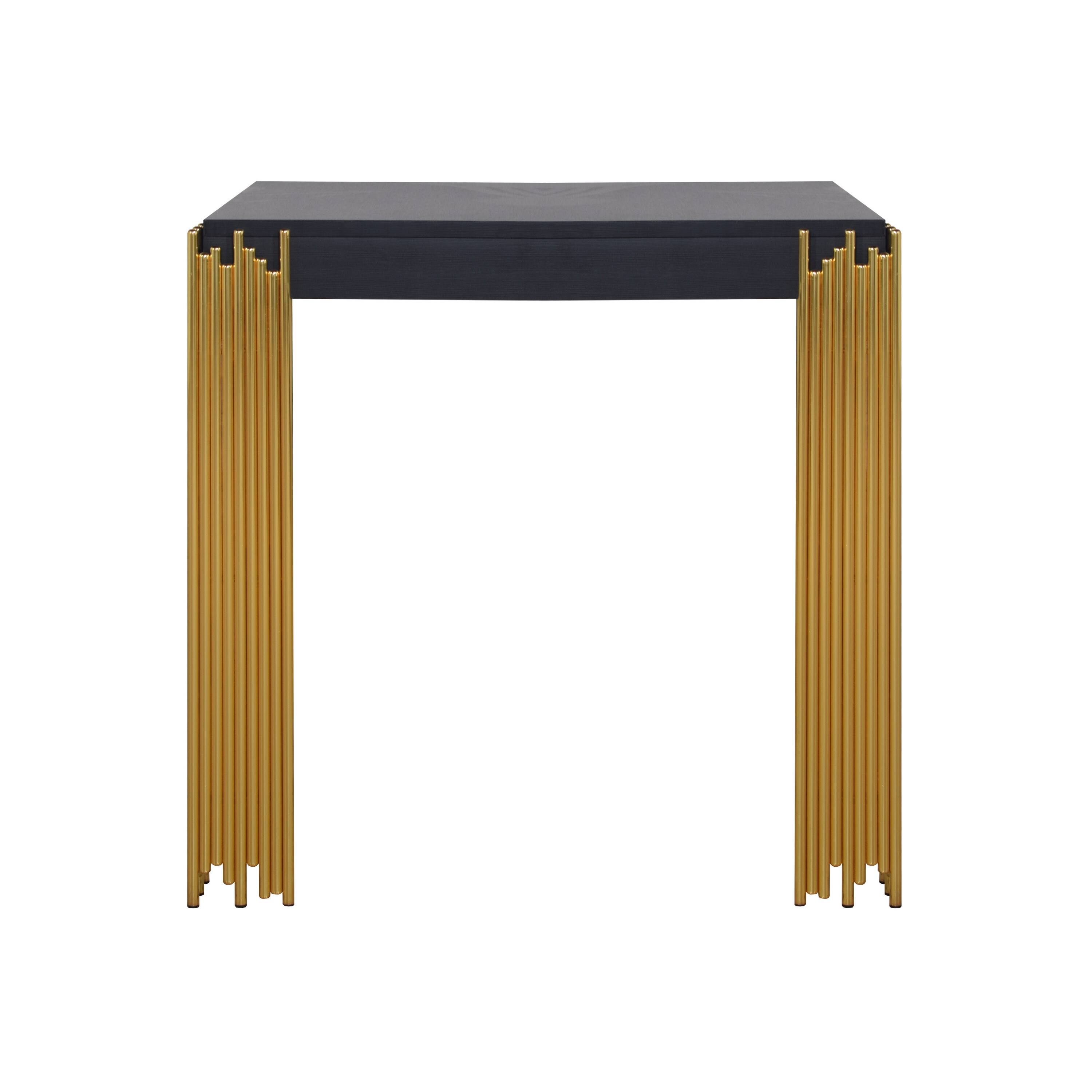 Angle. Manhattan Lane - Theo Side End Table, Metal Legs, Wood, Square 25 Inch - Black, Gold.