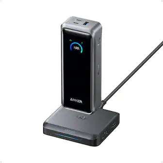 Anker - Prime Power Bank and Charging Base, 26,250mAh 300W Max Portable Charger with Base for 6 Devices - Phantom Gray