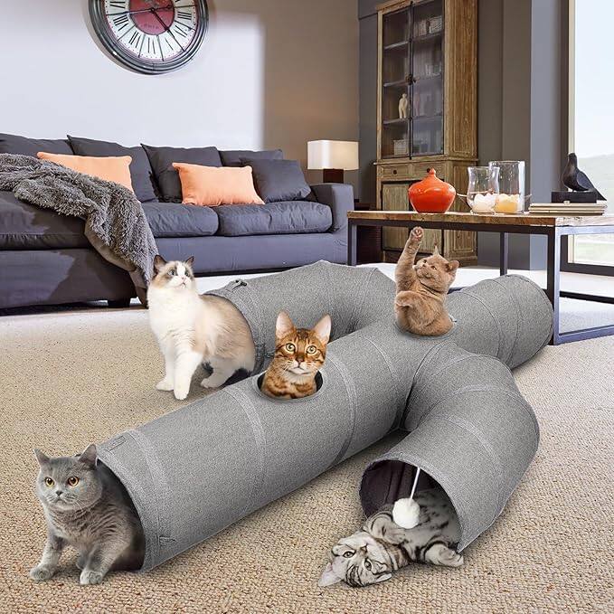 Alt View 6. Ownpets - 12" Cat Tunnel Cactus Shape Collapsible - Gray.