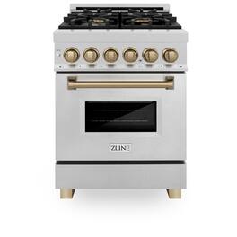 ZLINE - Autograph 24 in. Legacy Dual Fuel Range in Satin Steel & Bronze Accens (RASZ-SN-24-CB) - Satin Stainless Steel