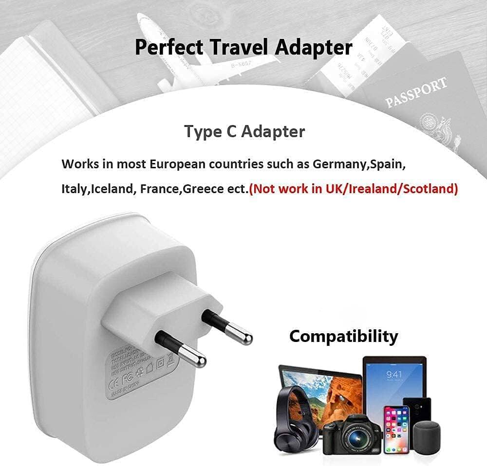 Perfect Travel Adapter

Type C Adapter

Works in most European countries such as Germany, Spain, Italy, Iceland, France, Greece etc. (Not work in UK/Ireland/Scotland)

Compatibility