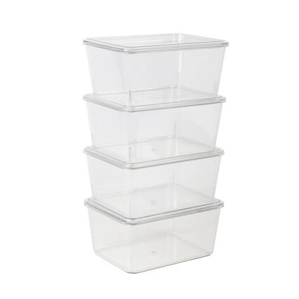 Front. Martha Stewart - Brody Premium 6.75" x 5" Clear Plastic Storage Boxes with Lids - Set of 4 - Clear.