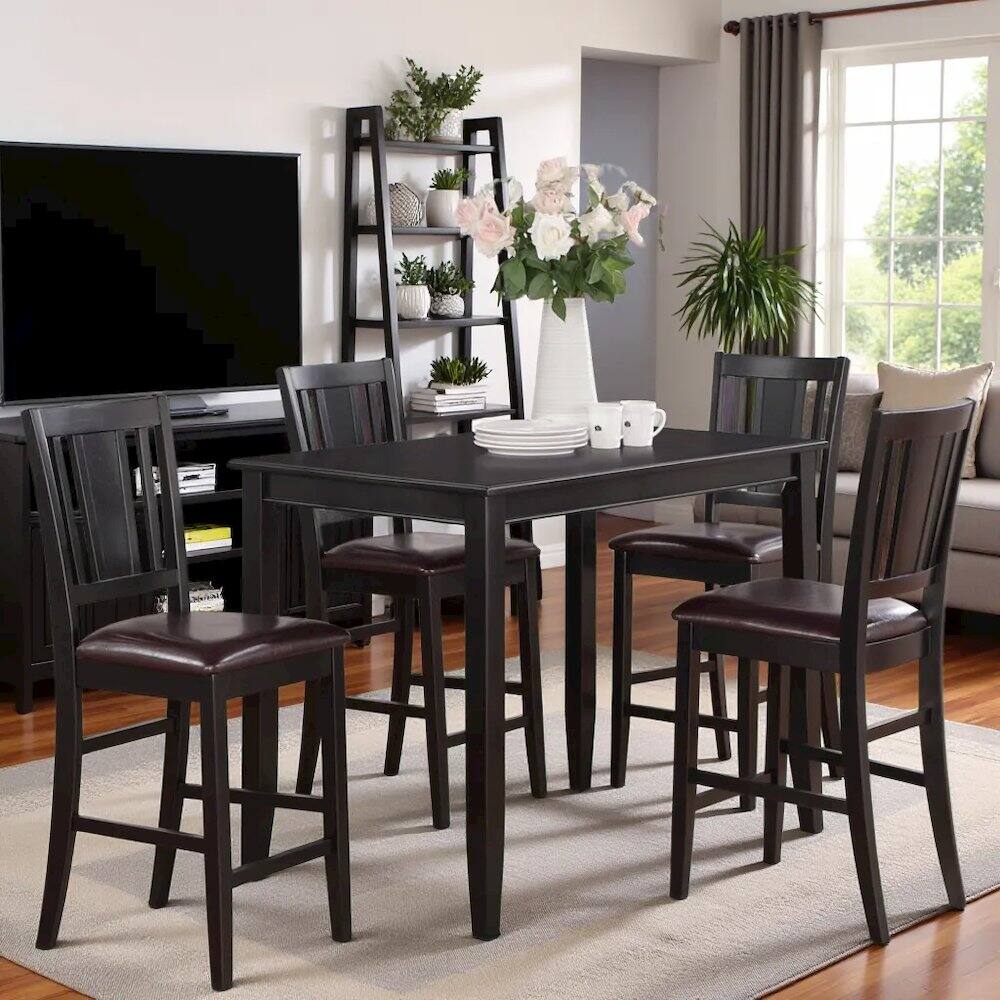 Alt View 1. FurniFact - Elegant Counter Height Dining Table Set for 4 with Chairs – Black - Black.