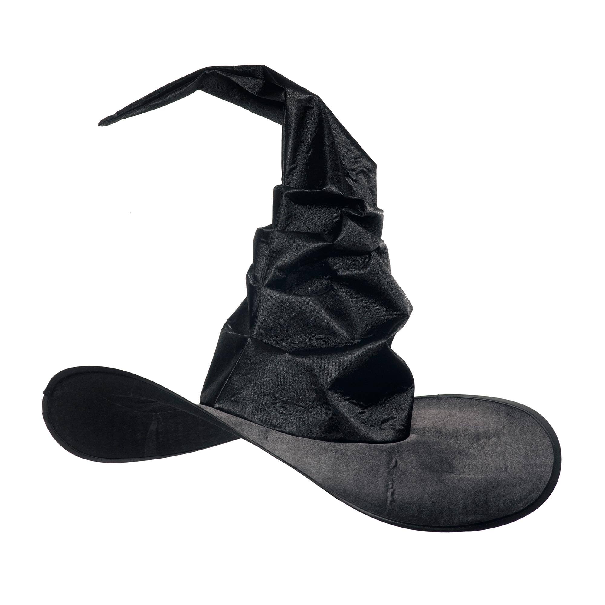 Front. Underwraps - Curved Witch Hat Adult Costume Accessory | Black - Black.