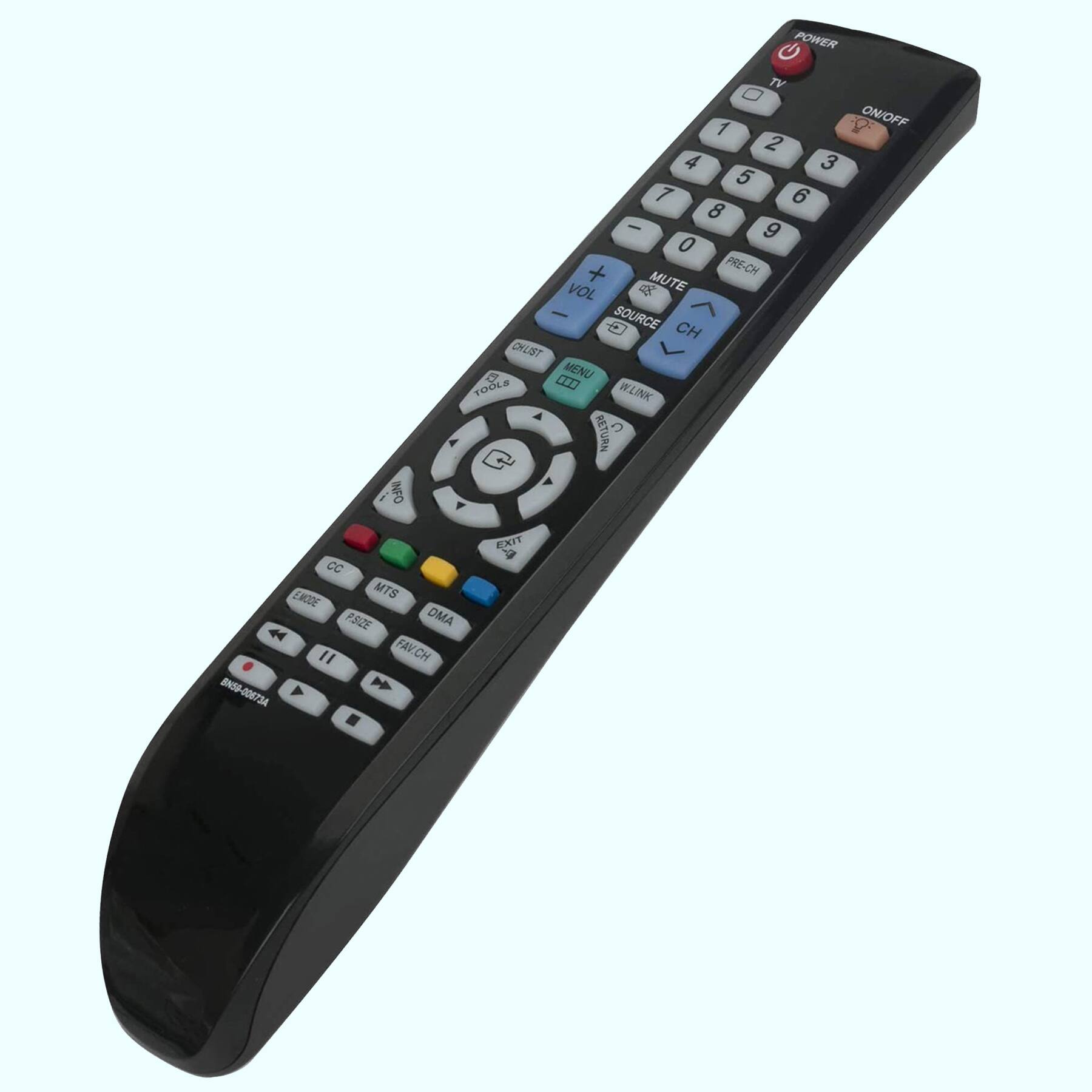 POWER INFO TV 0 1 ON/OFF 2 4 3 5 7 6 8 : 9 0 + PRE-CH VOL o8 MUTE SOURCE - CH CHLIST MENU TOOLS C WLINK RETURN CC MODE MTS PBIZE DMA " FAV.CH 8N50-00873A -nda . eg EXIT