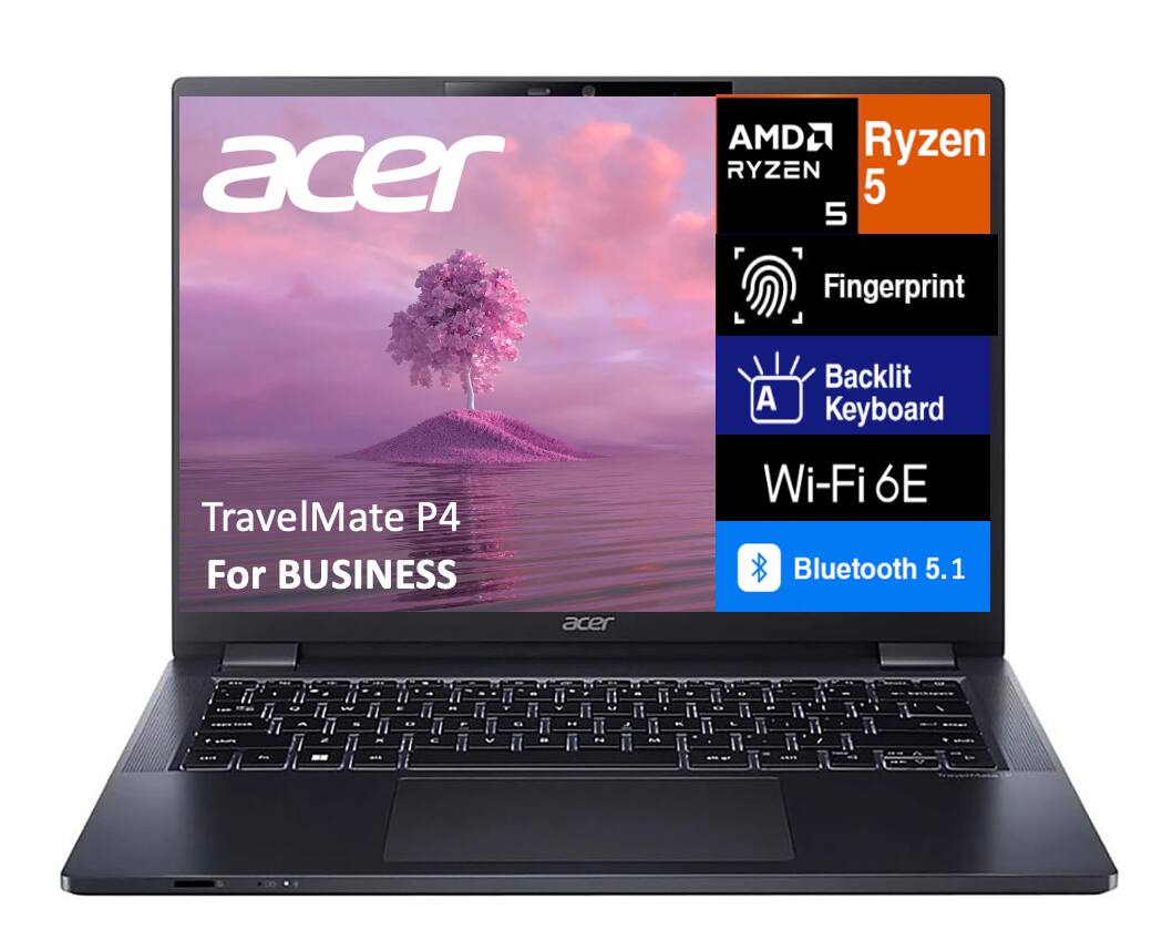 acer AMD Ryzen RYZEN 5 5 Fingerprint TravelMate P4 For BUSINESS Backlit A Keyboard Wi-Fi 6E Bluetooth 5.1