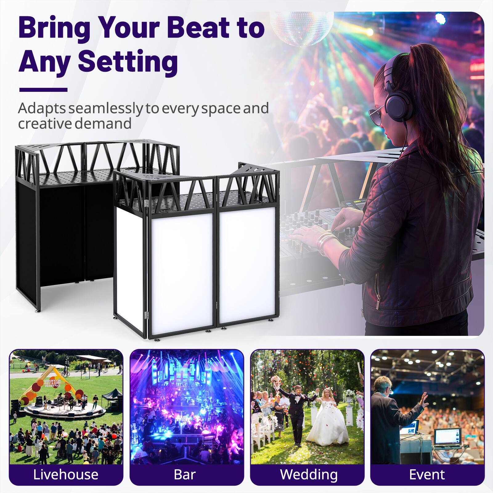 Bring Your Beat to Any Setting  
Adapts seamlessly to every space and creative demand  

VTT TAO PEREA  

Livehouse  
Bar  
Wedding  
Event