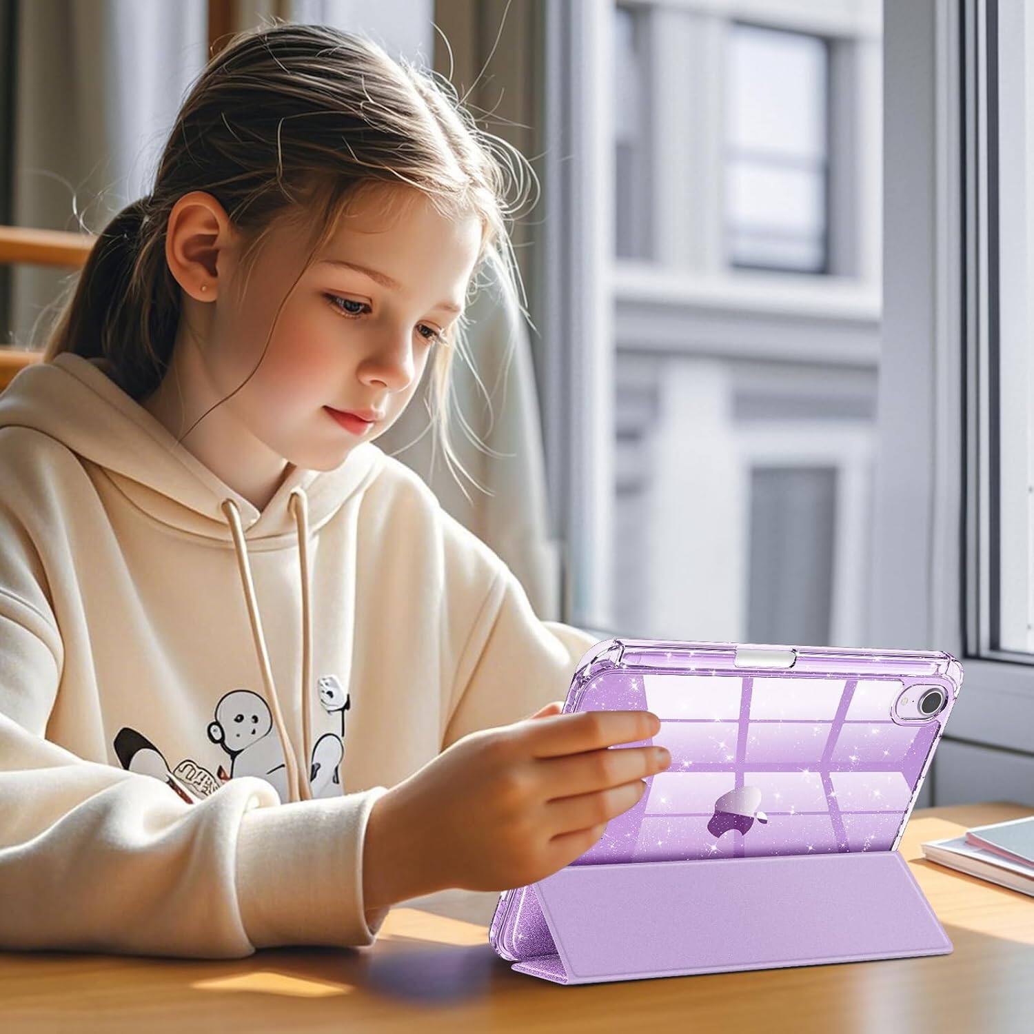 Alt View 2. Fintie - Glittering Case for iPad mini 7th Generation (A17 Pro) / mini 6 8.3" Sparkly Tri-Fold Cover with Shiny Clear Back Shell - Purple.