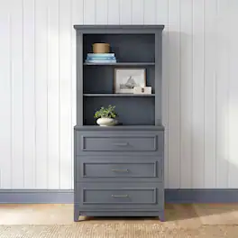Martha Stewart - Lily Pond 2-Piece Modular Cabinet with Drawers and Hutch, Premium Hardware, Open Top Shelves, Preassembled Drawer Glides - Slate Blue Frame/Gunmetal Hardware