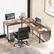 Alt View 13. Costway - L-Shaped Gaming Desk with Power Outlets - Rustic Brown.