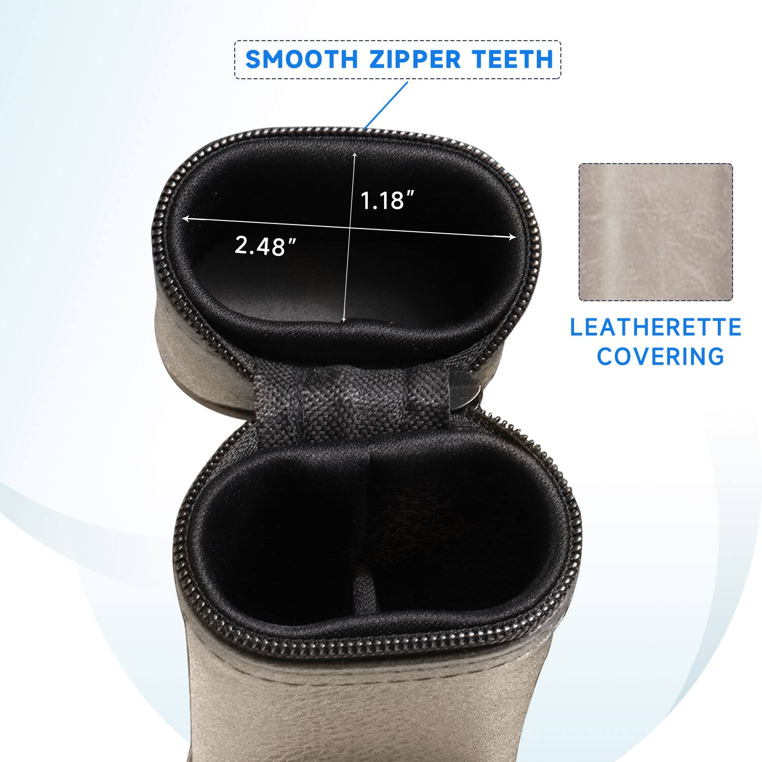 SMOOTH ZIPPER TEETH 1.18" 2.48" LEATHERETTE COVERING