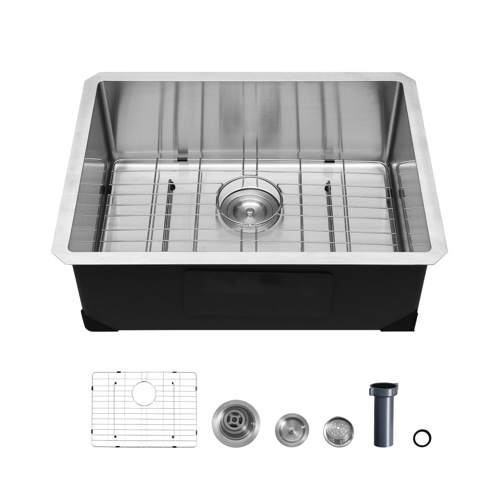Alt View 5. VEVOR - 24-inch Kitchen Undermount Single Bowl Sinks, Stainless Steel Drop-In Farmhouse Basin with Accessories - Silver.