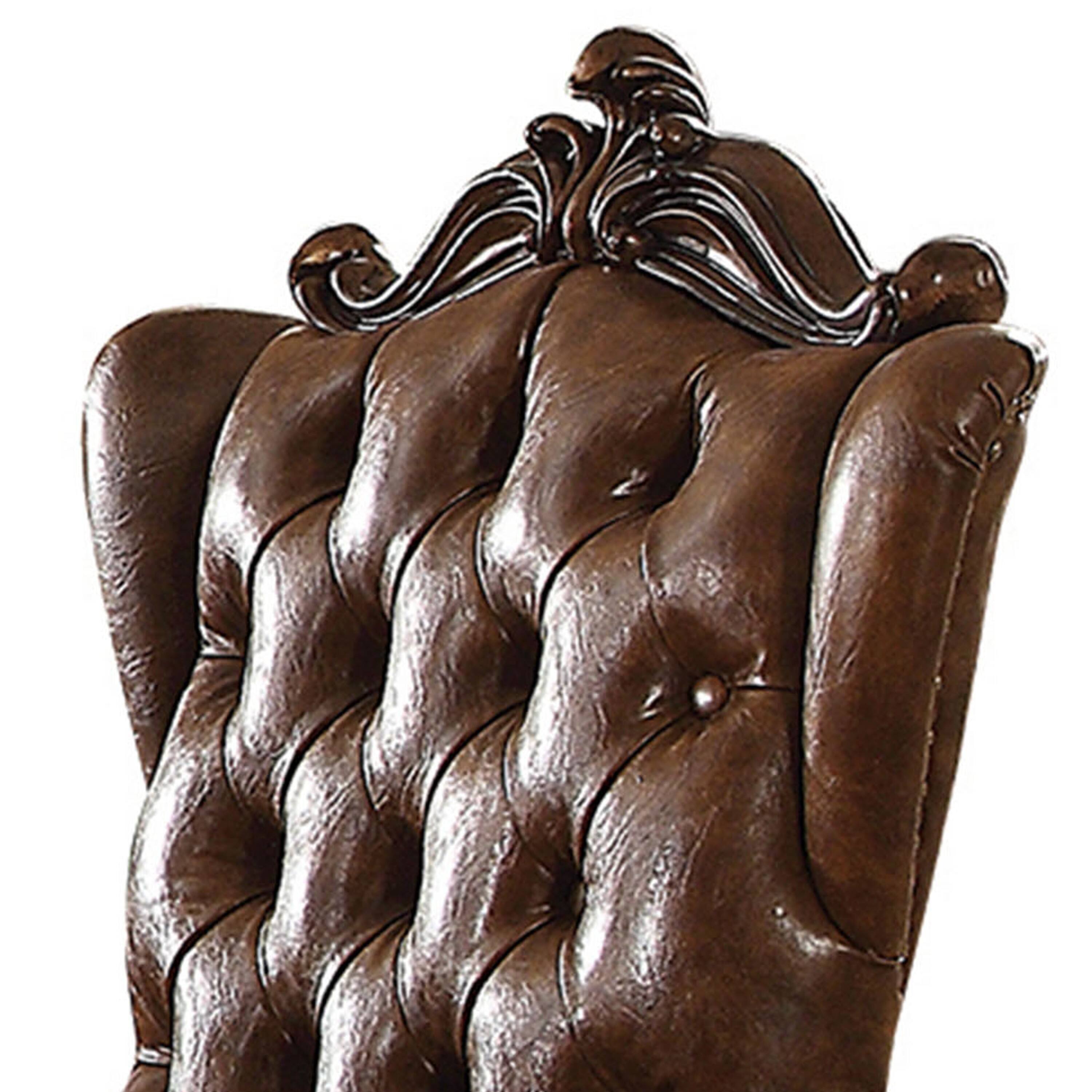 Alt View 3. Manhattan Lane - Wooden Arm Chair with Button Tufted Backrest and Carved Details, Set of 2 - Brown.