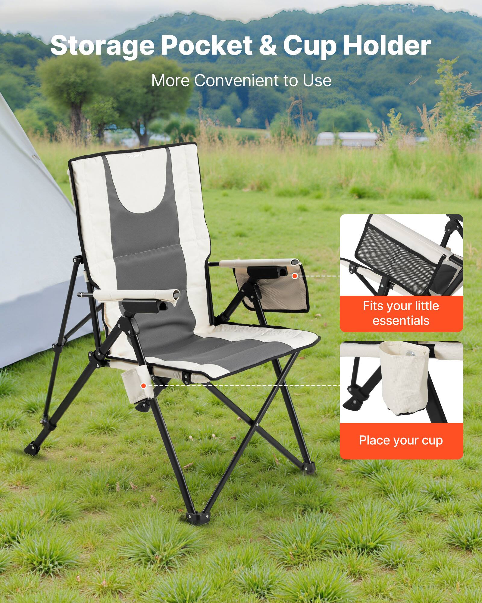 Storage Pocket & Cup Holder  
More Convenient to Use  

Fits your little essentials  
Place your cup