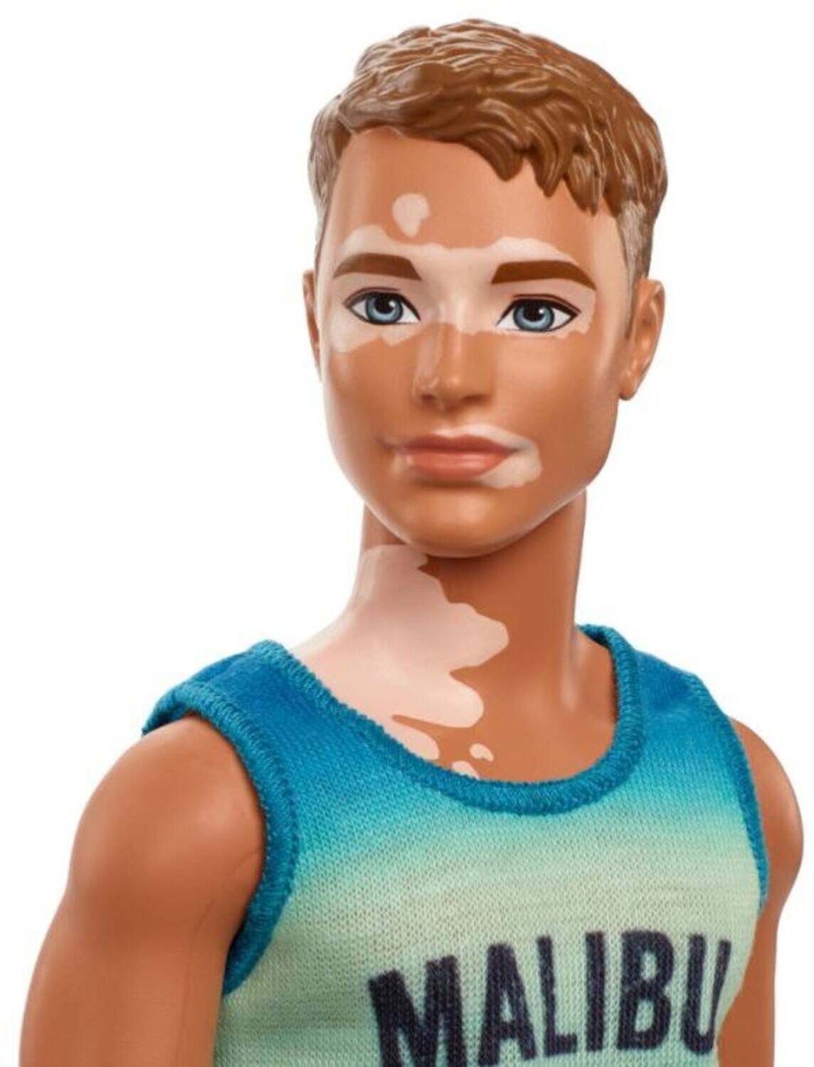 Alt View 2. Mattel - Barbie Ken Fashionista Doll, Blue Ombre "Malibu" Tank, Red Shorts, Blue Sandals, with Vitiligo and - COLLECTIBLES - Multicolor.