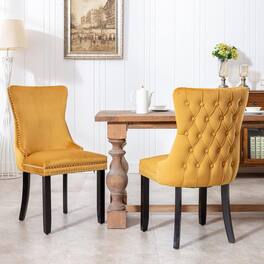 Trinkets Crazed - Upholstered Wing-Back Dining Chair with Backstitching Nailhead Trim and Solid Wood Legs,Set of 2 - Gold