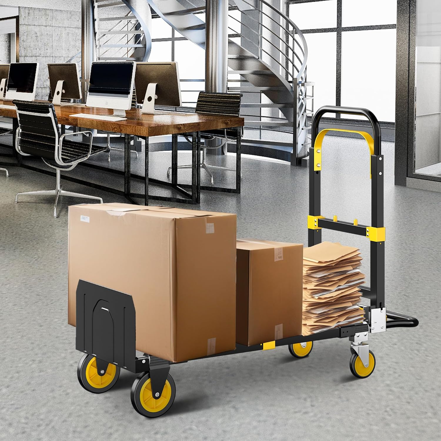 Alt View 5. Silvel - 17 in. Multi Functional Folding Hand Truck Tool Cart Adjustable Height Length - black and yellow.