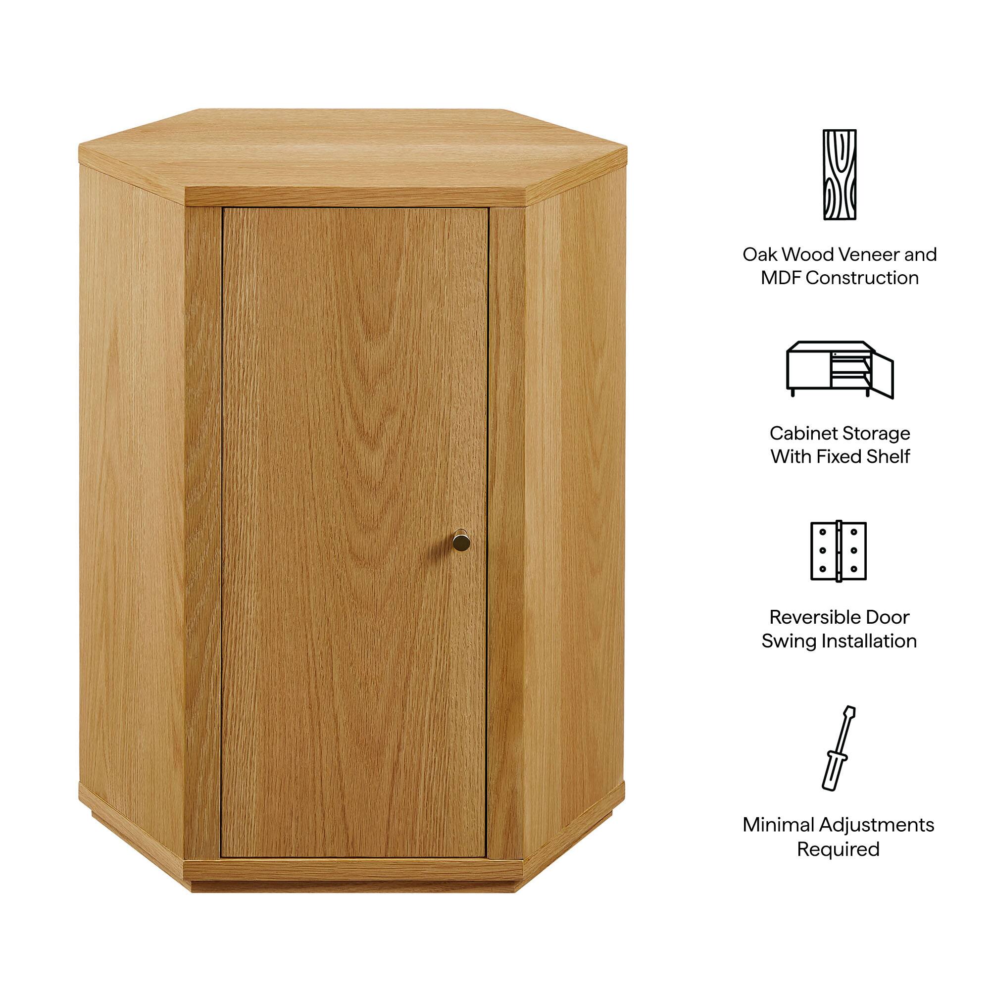 Oak Wood Veneer and MDF Construction Cabinet Storage With Fixed Shelf Reversible Door Swing Installation Minimal Adjustments Required