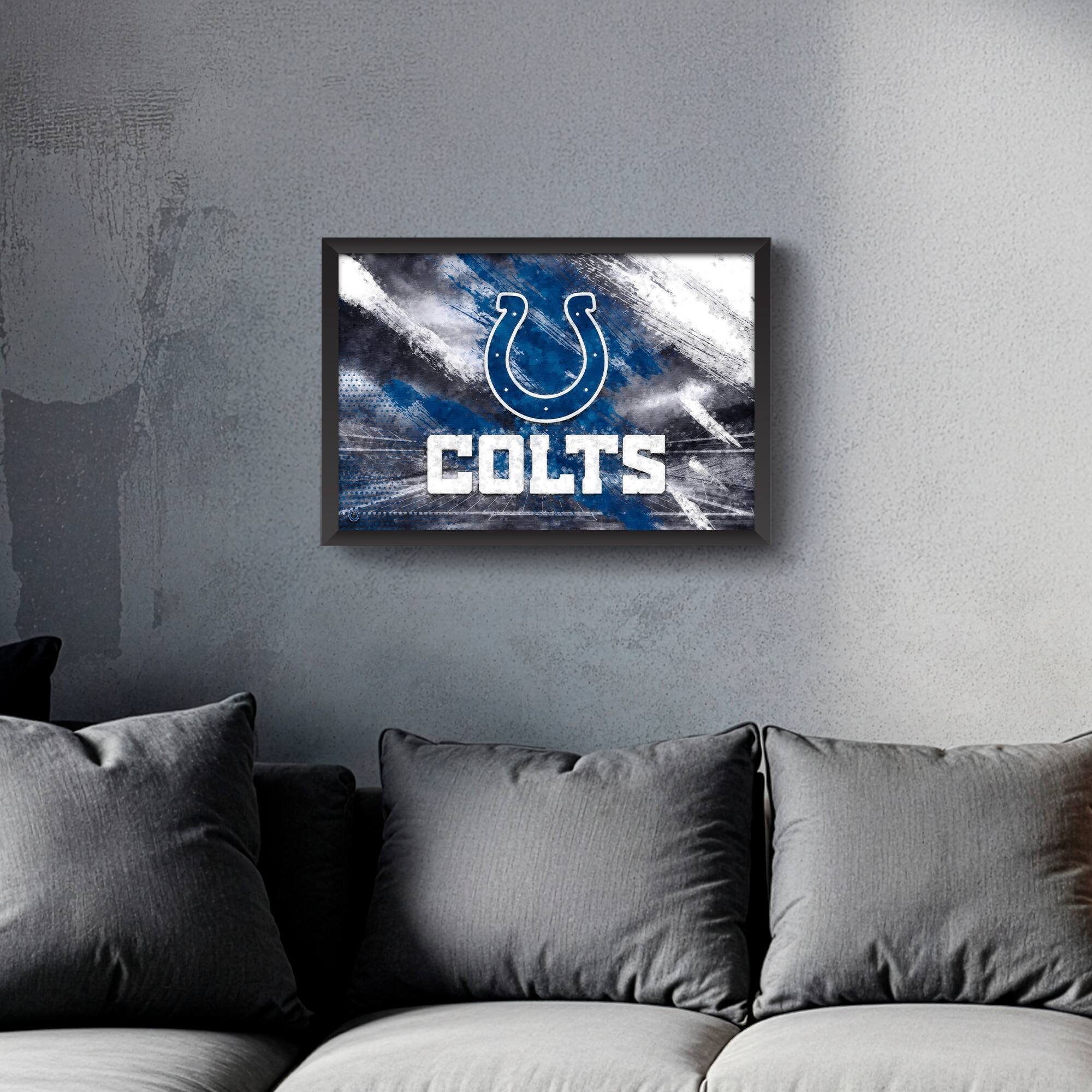 Alt View 1. Sporticulture - Indianapolis Colts 14" x 20" Brush Stroke Logo Framed Art Print - Multicolor.