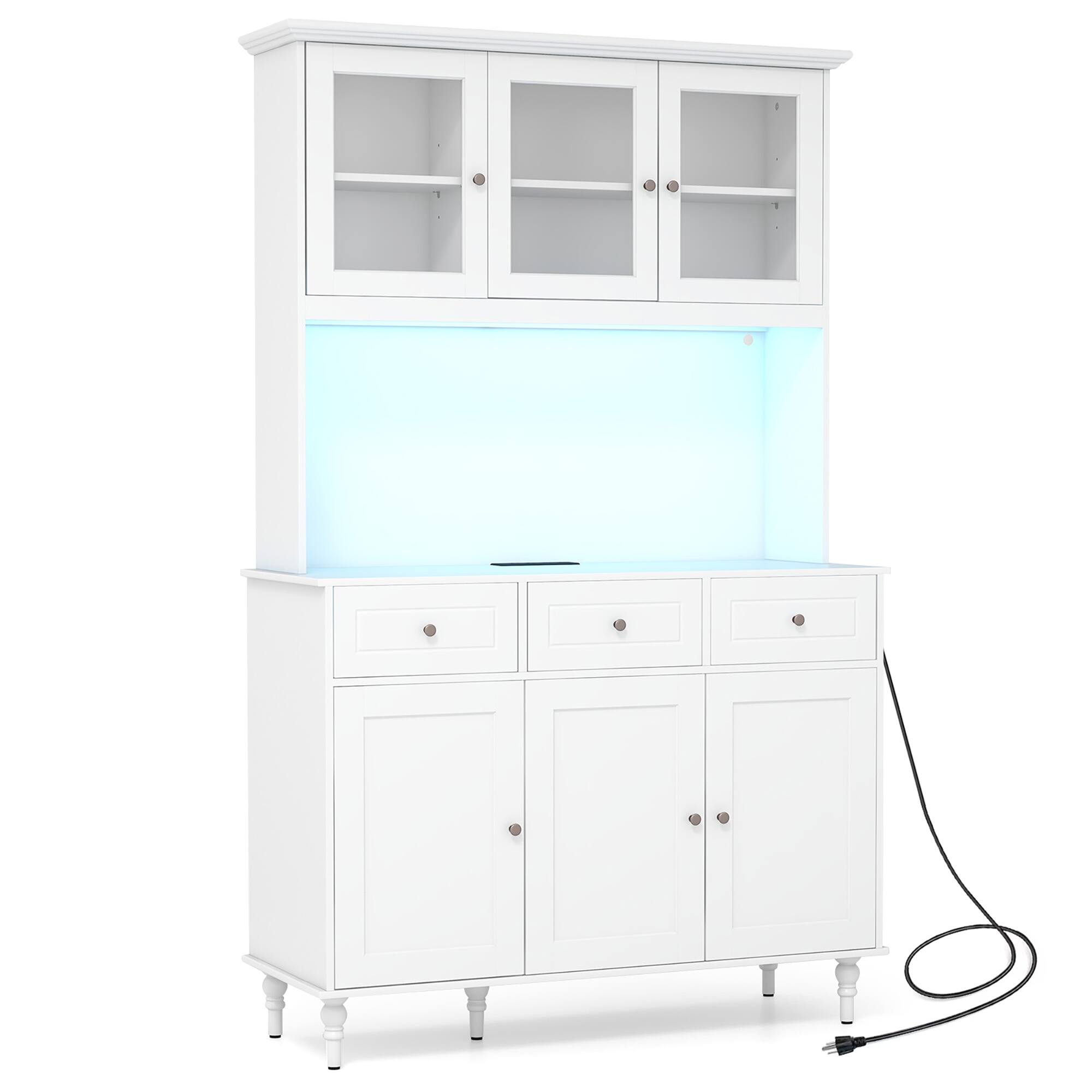 Alt View 9. Gymax - Gymax 77'' Tall Kitchen Pantry Storage Cabinet with LED Lights and Power Outlets - White.