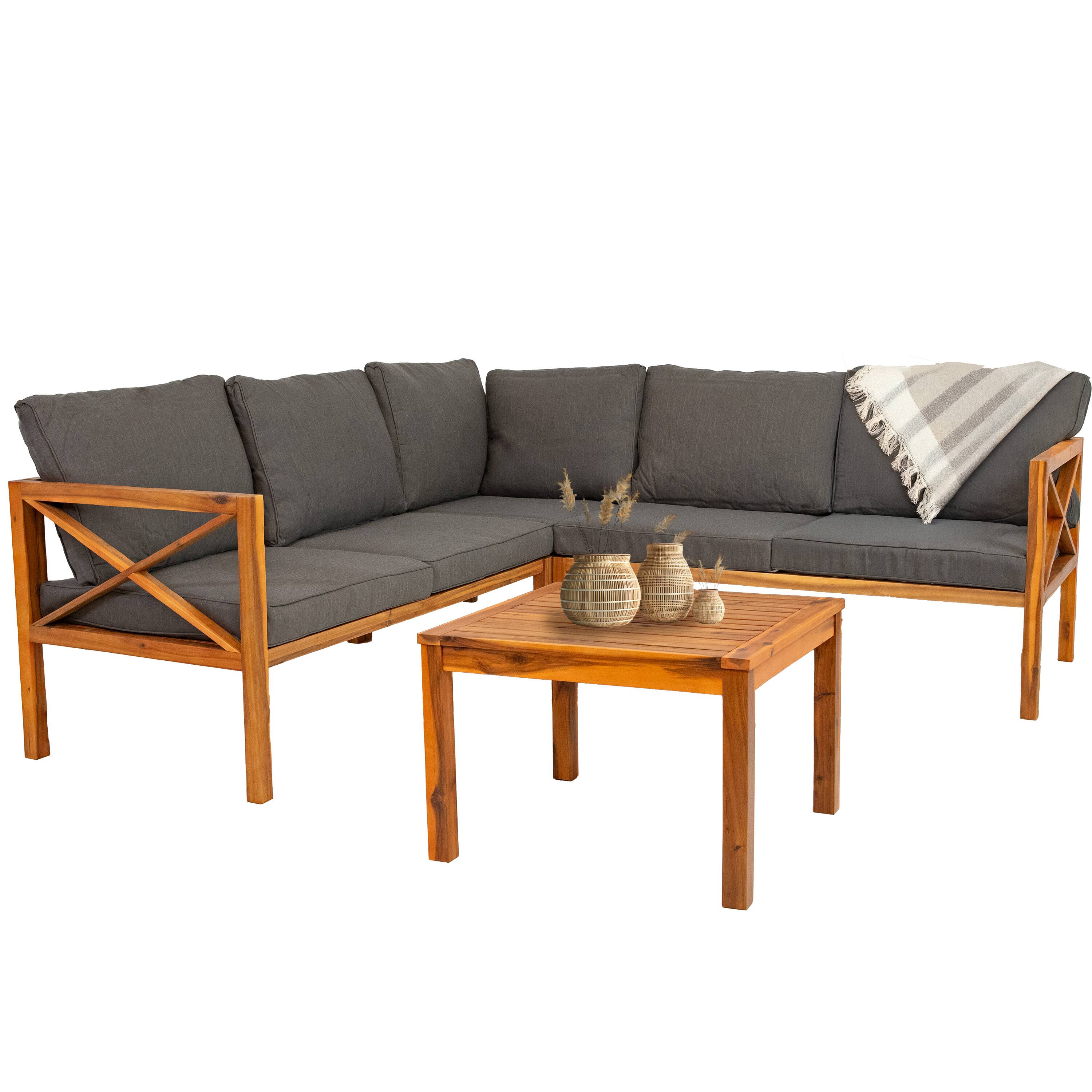Alt View 8. Sunnydaze - Edisto 4 Piece Acacia Outdoor Conversation Set - Natural Gray.
