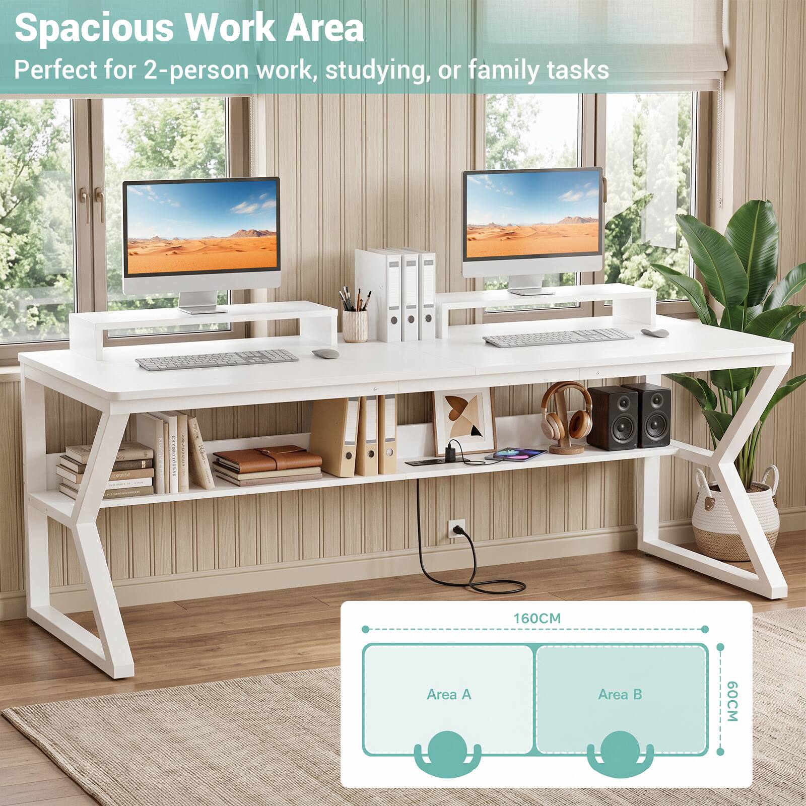Spacious Work Area  
Perfect for 2-person work, studying, or family tasks

adidas

160CM  
Area A  
Area B  
60CM