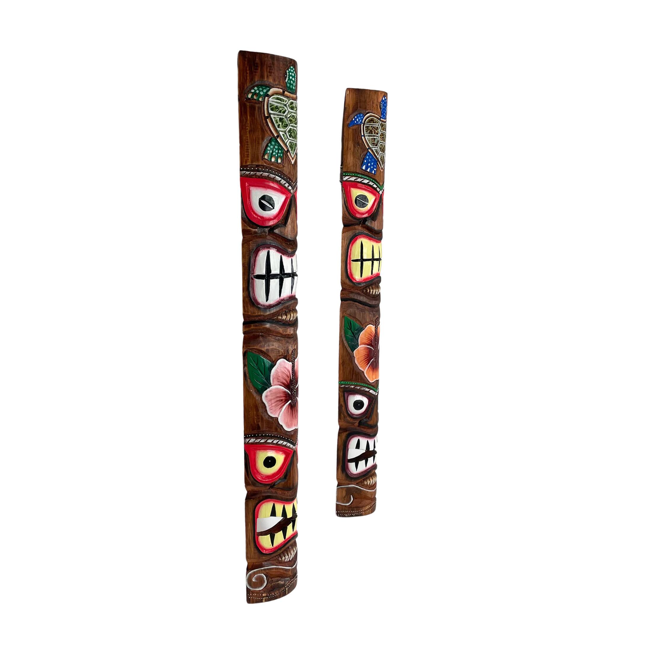 Alt View 1. Chesapeake Bay - Set of 2 Sea Turtle & Plumeria Flower Hand-Carved Wall Decor - Multicolored.