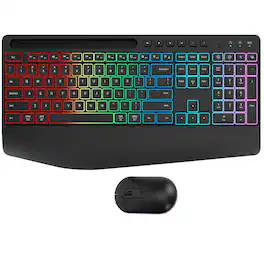 SaharaCase - Rechargeable Silent Wireless Keyboard & Mouse Combo | 106 Keys| RGB Backlight | USB & Type-C Adapter - Black
