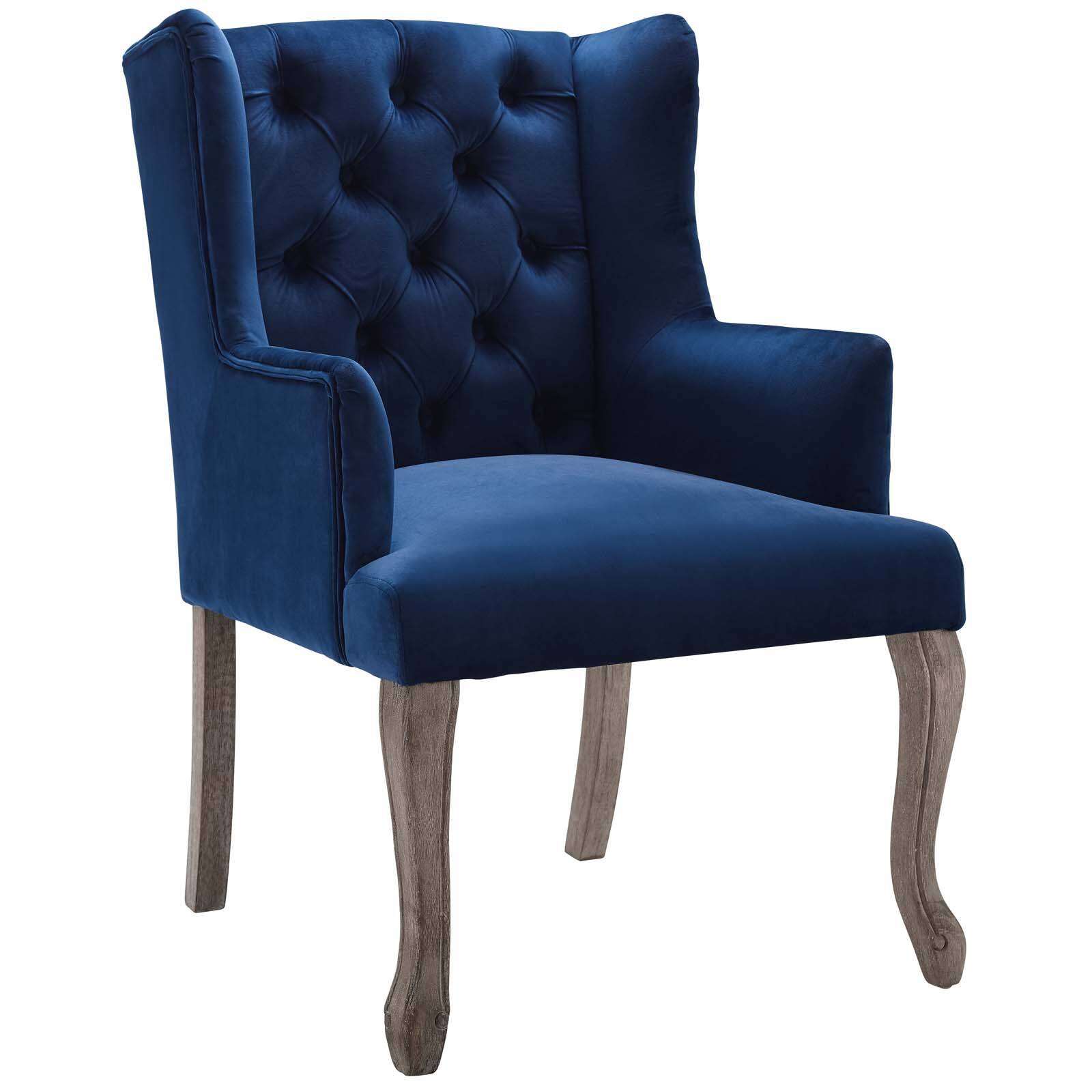 Angle. Modway - Realm French Vintage Dining Performance Velvet Armchair by Modway - Navy.