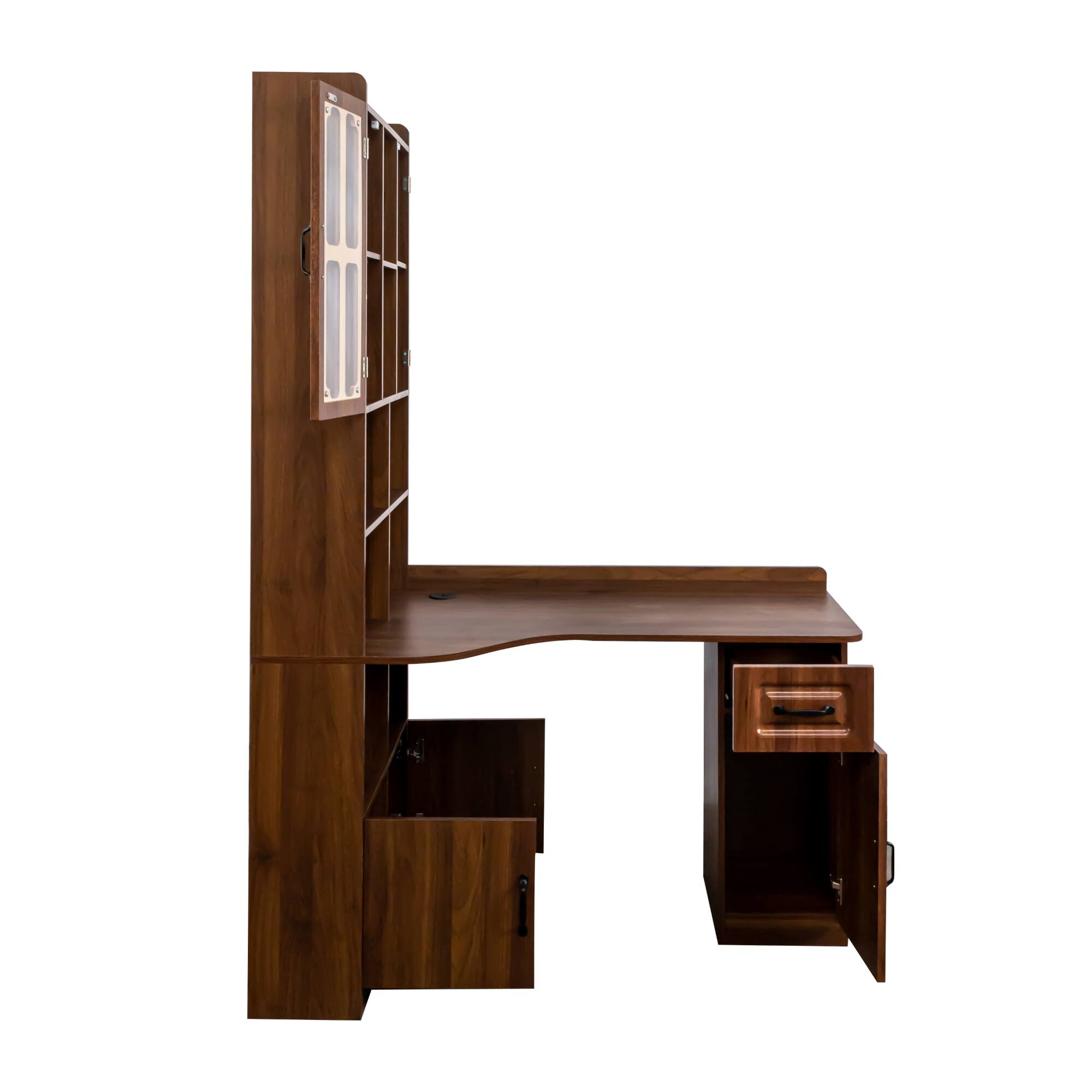 Alt View 1. Tiramisubest - L-Shaped Corner Computer Desk,Study Modern Style Table with Drawers,Bookshelf & Hutch,2-in-1 L-Shaped Design - Walnut.