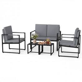 Costway - 5 PCS Living Room Set with Loveseat, 2 Accent Chairs, 2 Coffee Tables, Cushions - Gray + Black