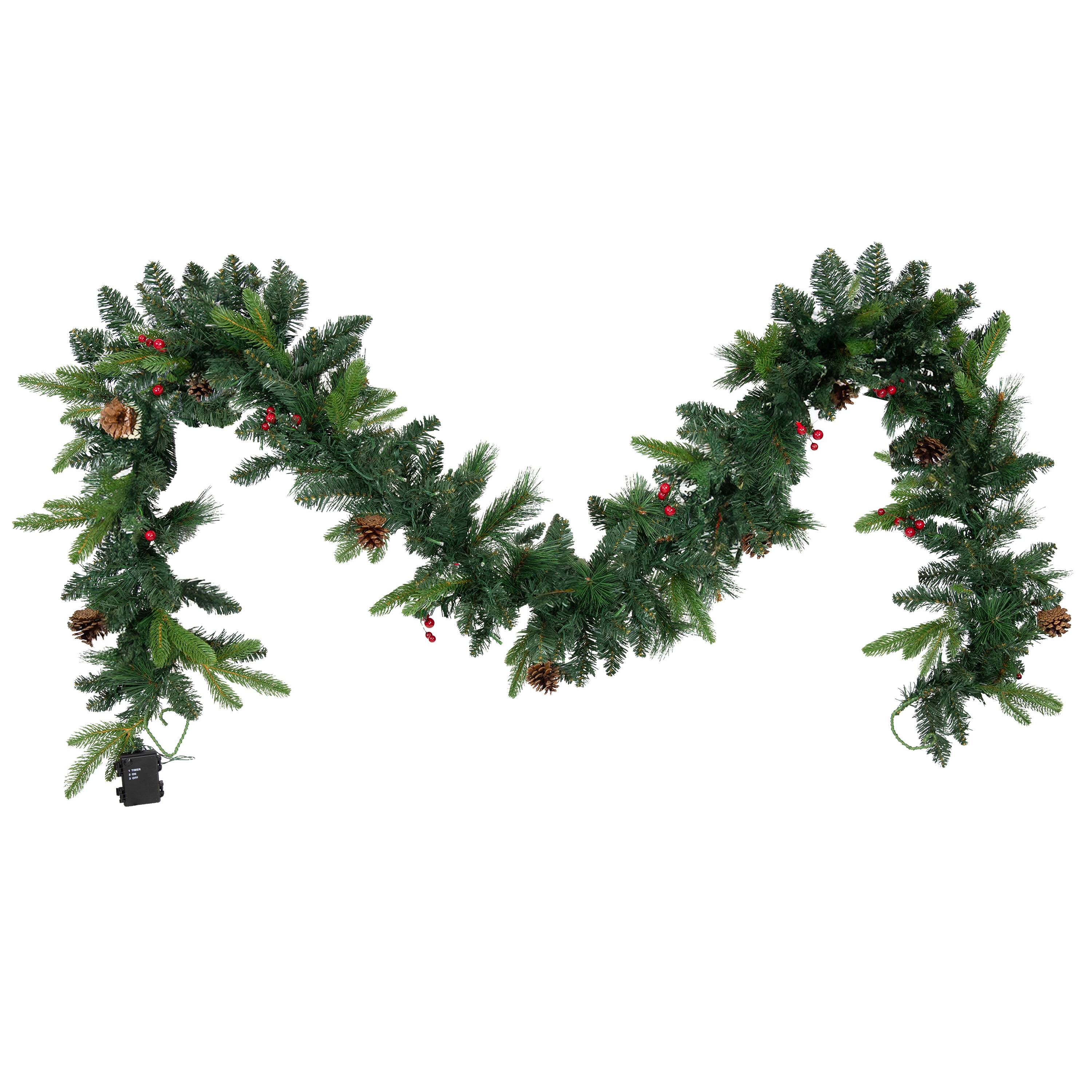 Alt View 7. Sunnydaze - Holiday Glimmer 9' Pre-Lit PVC Garland - Traditional - Green.