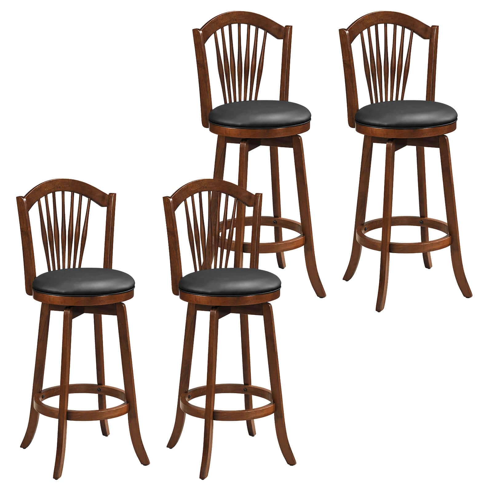 Costway - Swivel Bar Stools Set of 4, 31" Bar Height Barstools with Backrests & Wood Frame - Expresso,Black