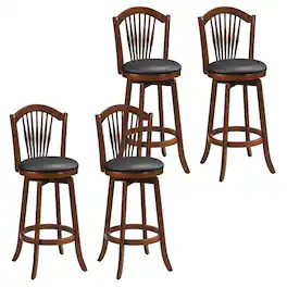Costway - Swivel Bar Stools Set of 4, 31" Bar Height Barstools with Backrests & Wood Frame - Expresso,Black