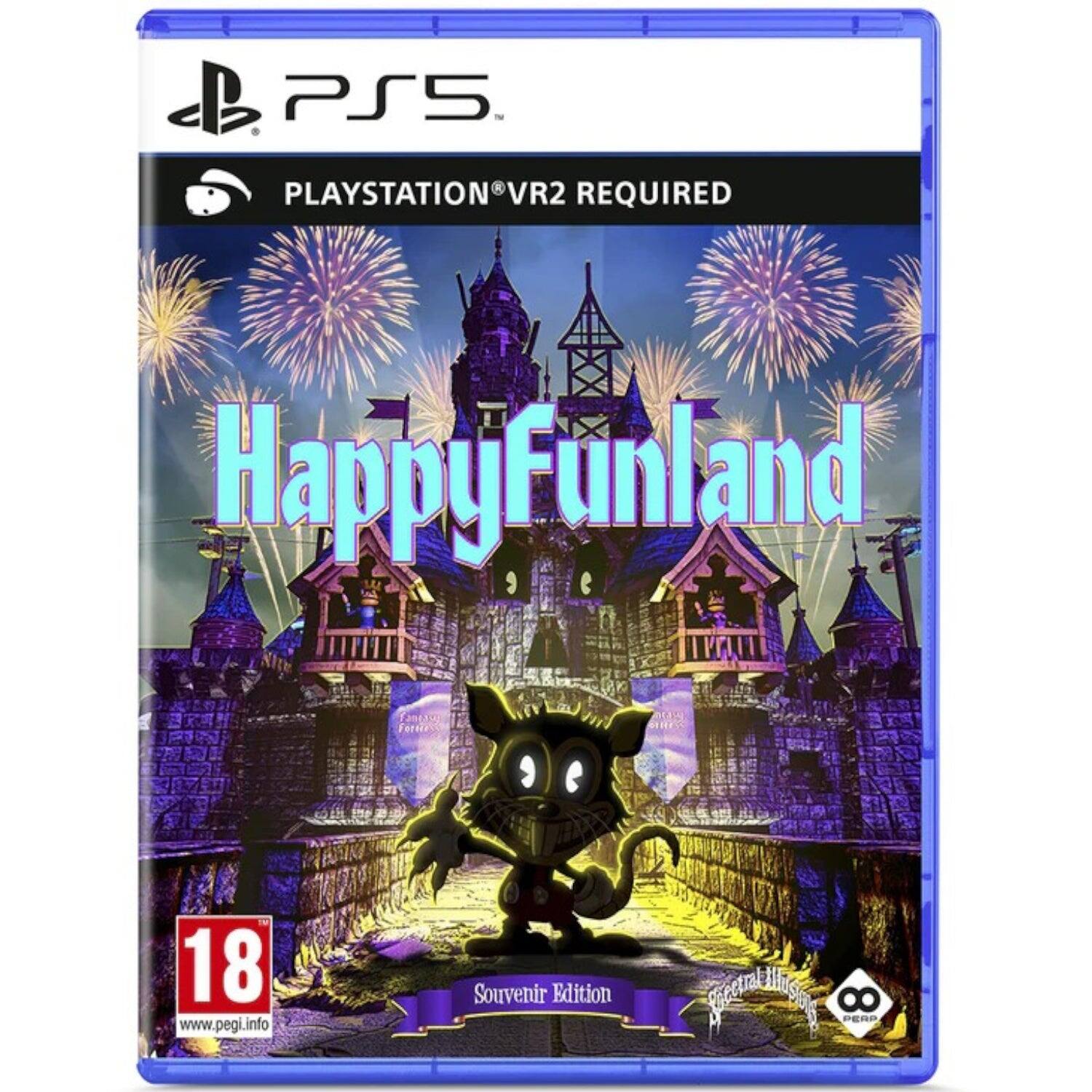 PS5 PLAYSTATION VR2 REQUIRED  
HappyFunland  
Souvenir Edition  
18 www.pegi.info  
Tanea Foreis WEY  
SpectraLabs  
PERP - M (Mature 17+)