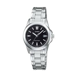 Casio - Women’s Black Dial Stainless Steel Bracelet Watch - LTP-1215A-1A2D - Silver