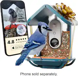 Bird Buddy - Smart Bird Feeder w/ Solar Roof (Pro Camera Version w/ Extended Perch) - Blue - Front_Zoom