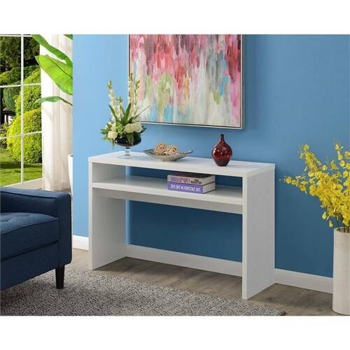 Angle. SlickBlue - Farmhouse Style Console Table with Bottom Storage Shelf - White.