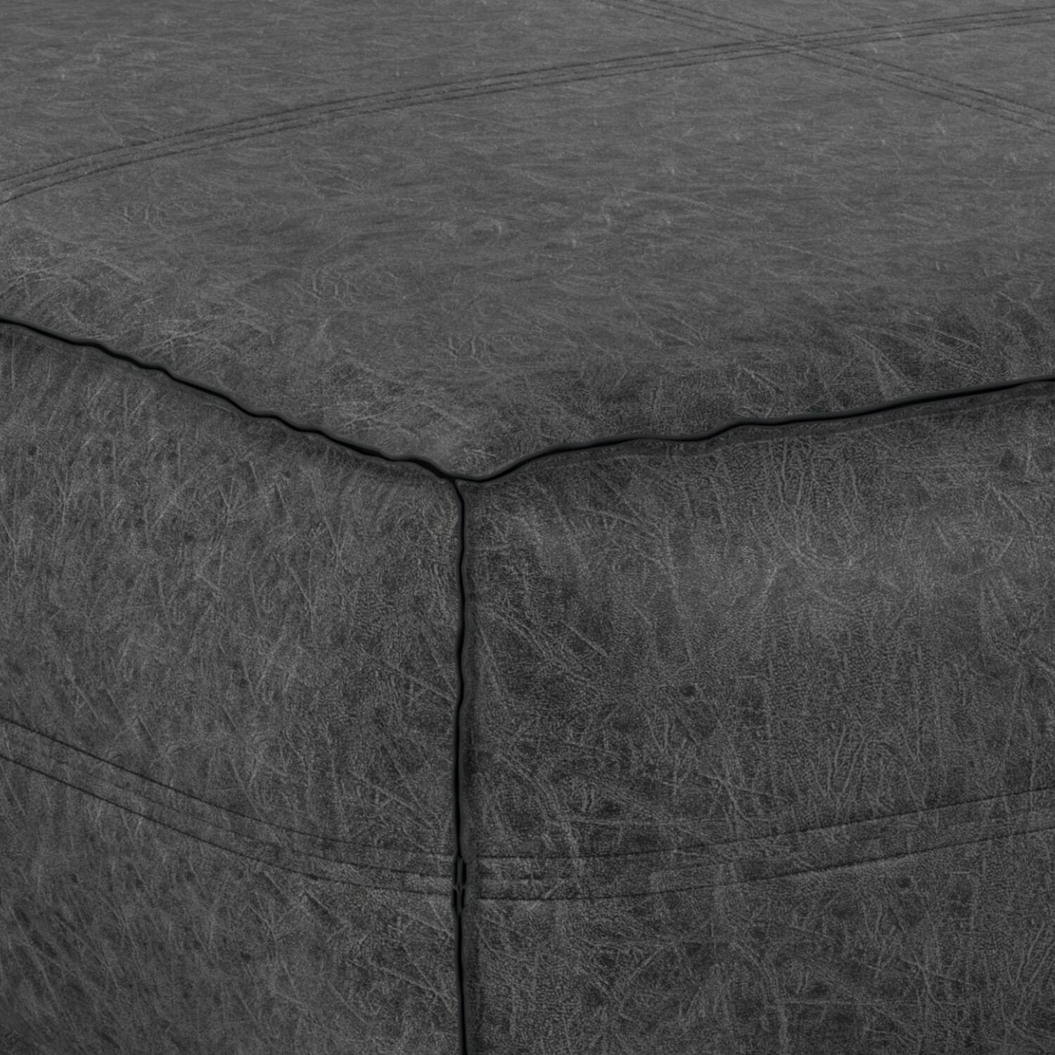Alt View 1. Simpli Home - Brody 36 inch Wide Boho Square Extra Large Coffee Table Pouf in Distressed Black Vegan Faux Leather - Distressed Black.