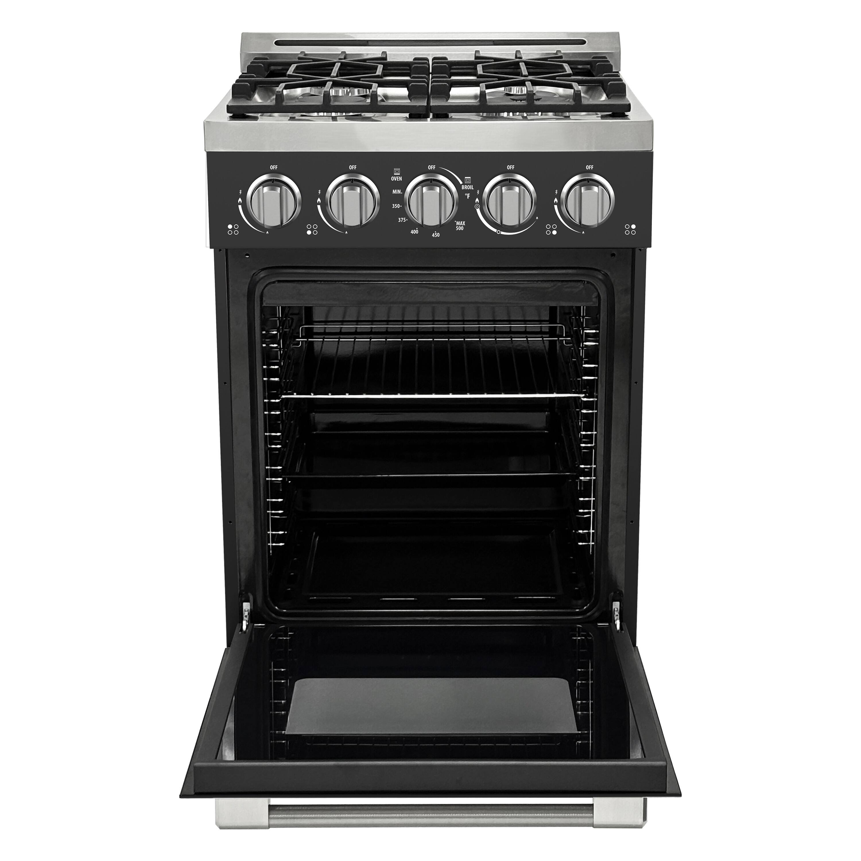 Angle. Unique Appliances - Off-Grid 24 in. Wide 4 Burner 3.75 Cu. Ft. Freestanding LP Gas Range with Waist-High Broiler and Manual Clean - Black.