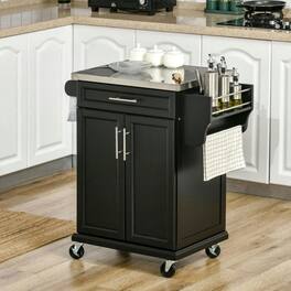 Kadyn - Rolling Kitchen Island with Stainless Top, Drawer, Towel & Spice Rack - Black