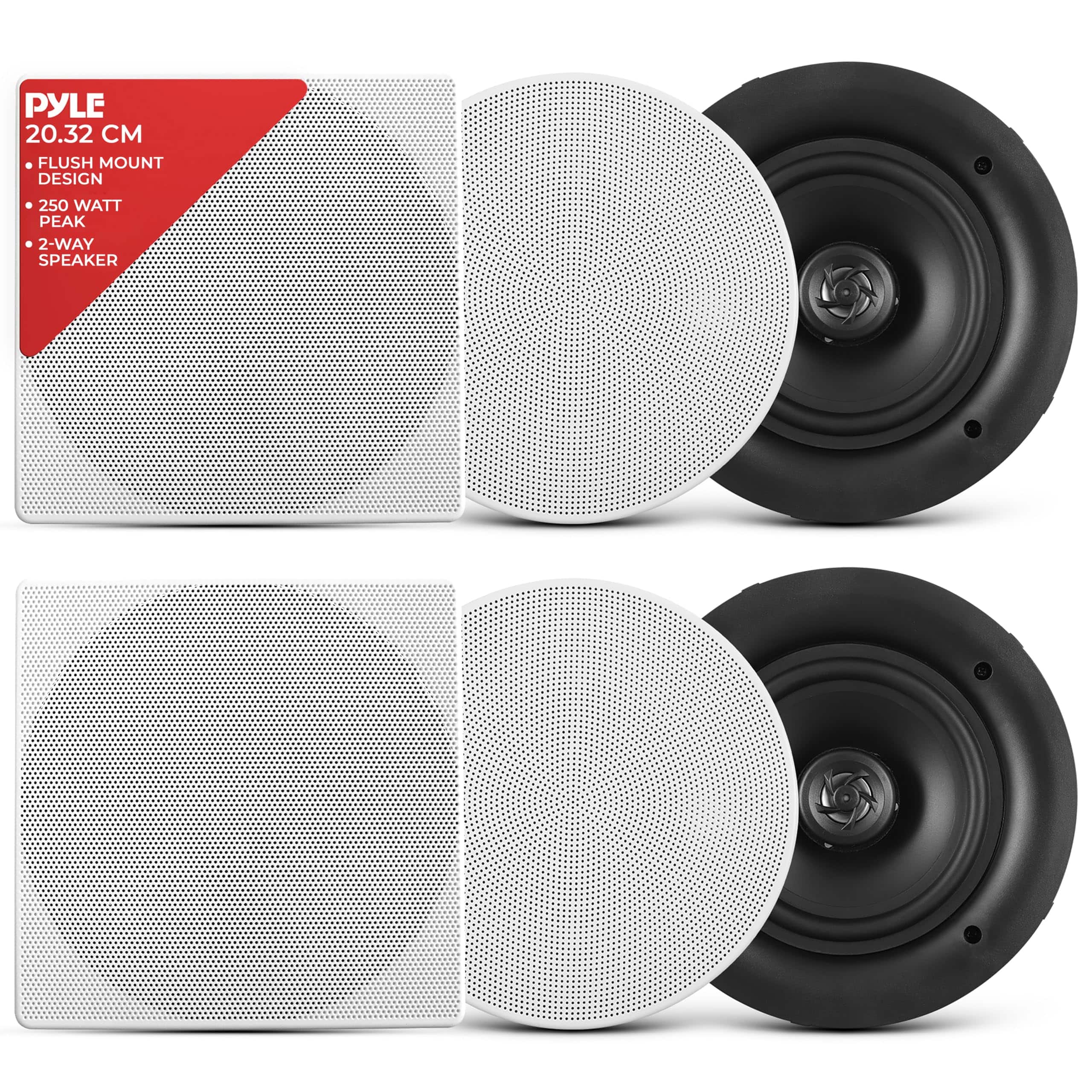 PYLE - 8.0" Ceiling Wall Mount Speakers - Pair of - Black