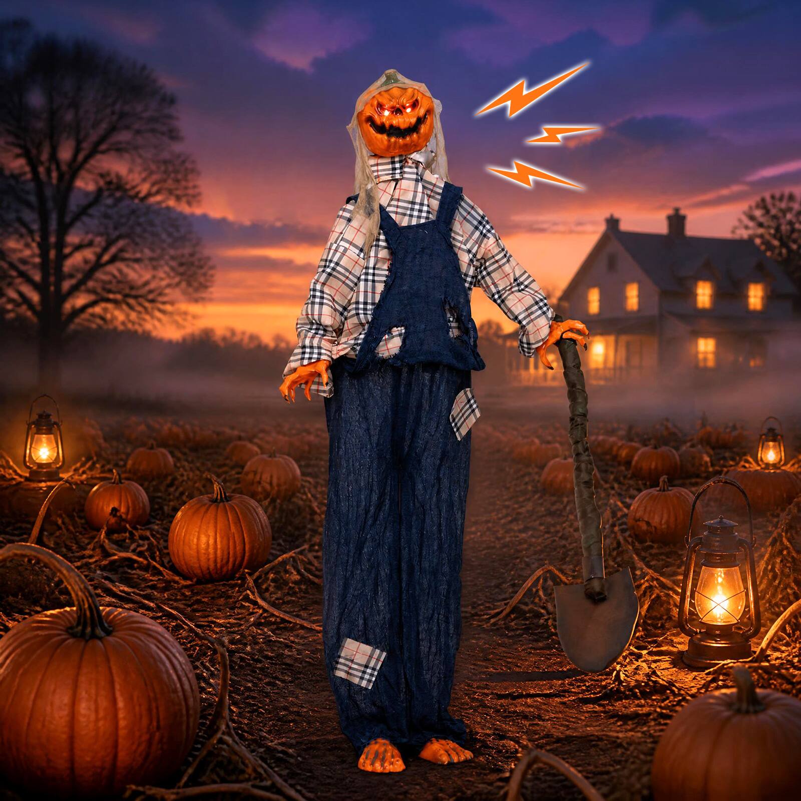 Alt View 3. Costway - Costway 5.3 ft Lighted Standing Pumpkin Man with Waving Hands Moving Head Prop for Farm - Multicolor.