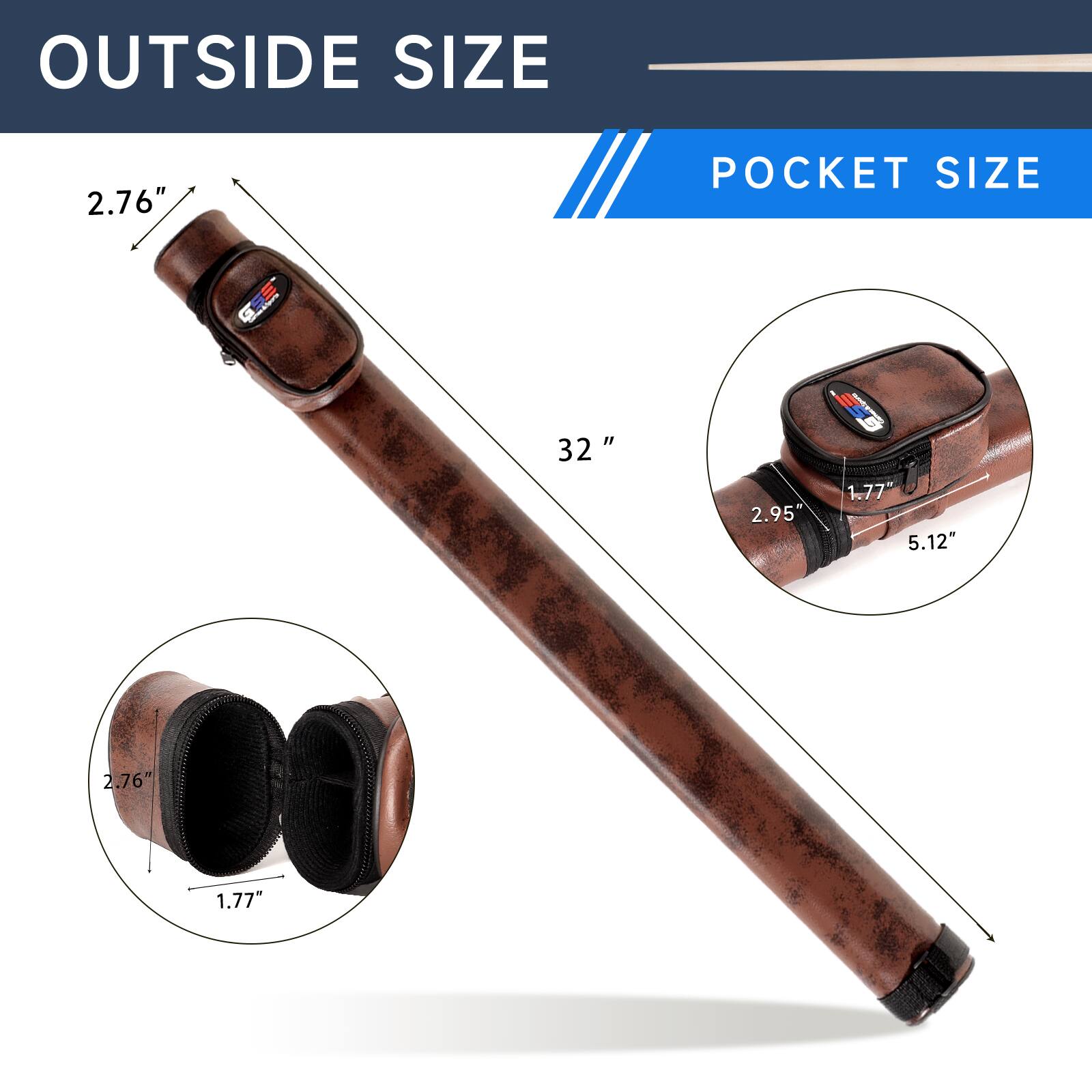 OUTSIDE SIZE: 2.76", 32"
POCKET SIZE: 2.95", 1.77", 5.12", 2.76", 1.77"