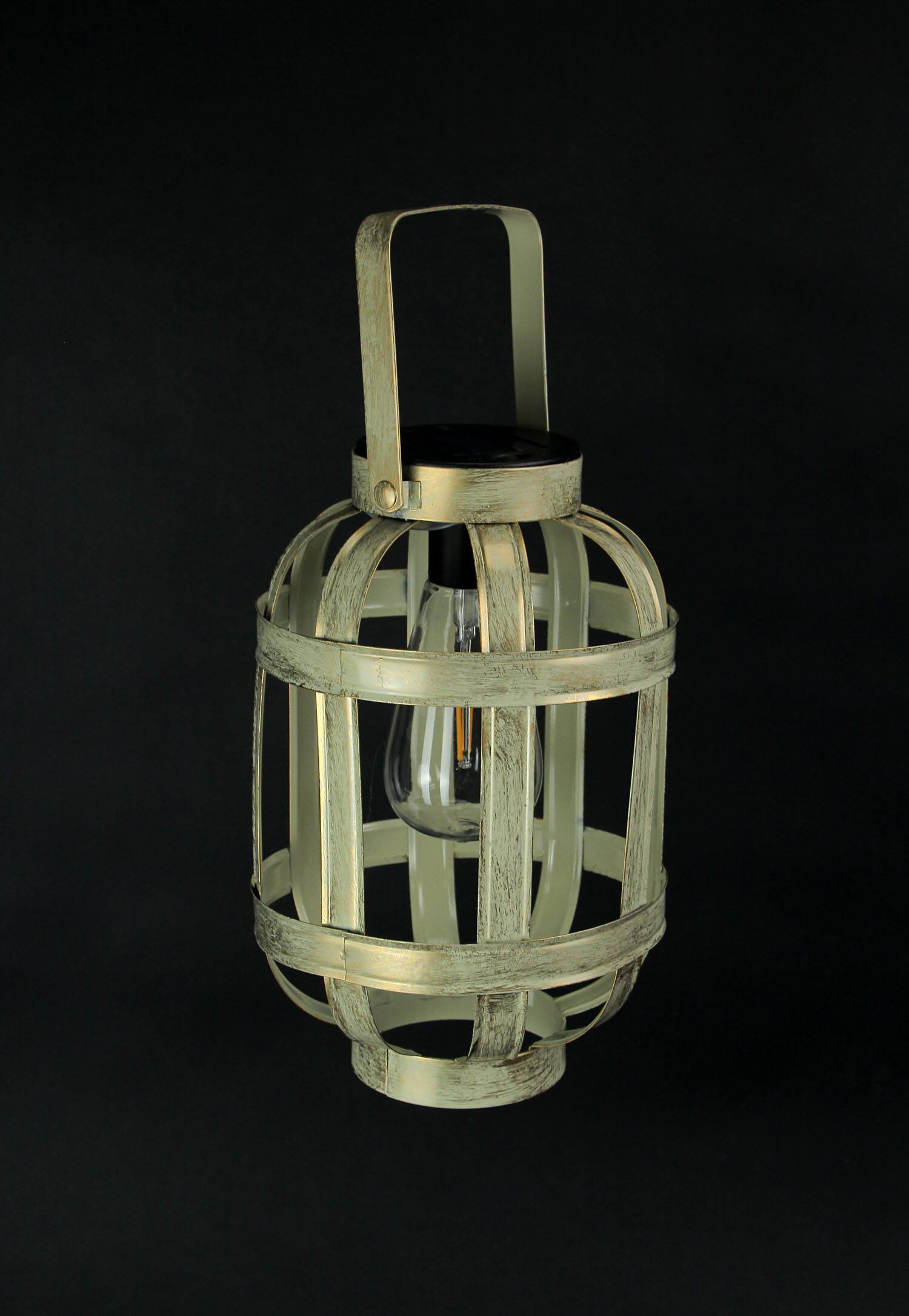 Alt View 2. Direct International - Metallic Gold Finish Industrial Style Solar Powered LED Hanging Lantern - Multicolored.